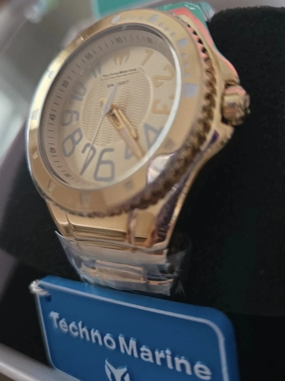 TM226010 TechnoMarine Invicta Gold Tone Unisex Watch with Wave Dial 38mm